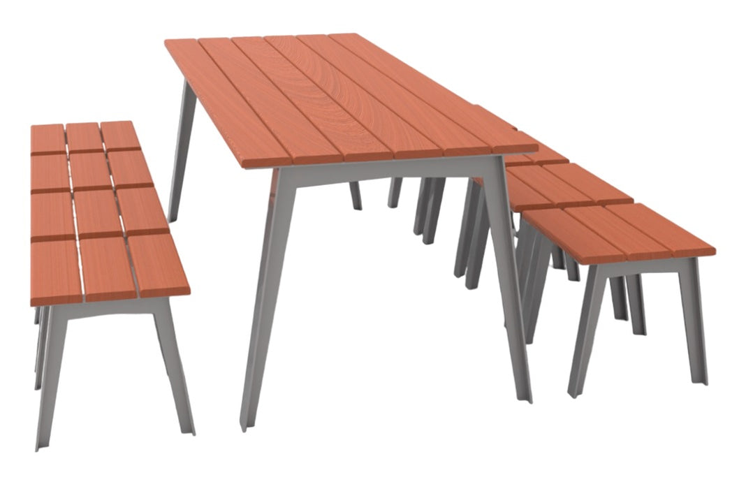 Mesa rectangular para jardín de acero y deck, ocho personas