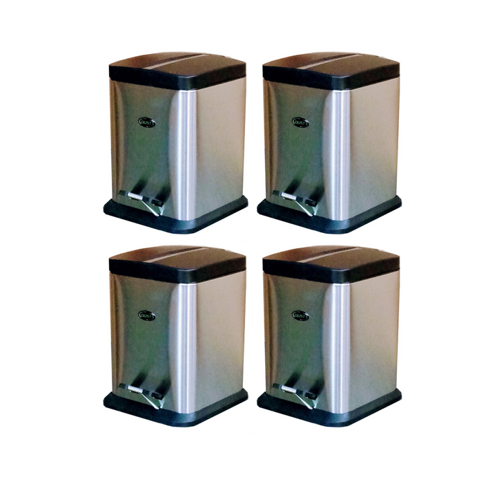 Paquete de 4 botes DUST SILVER de acero inoxidable con pedal 6 litros