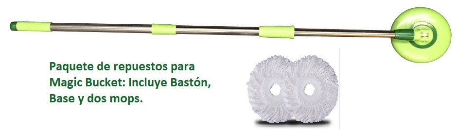 PAQUETE DE BASTON PARA MAGIC BUCKET DUST + 6 MOPS DE MICROFIBRA BLANCOS