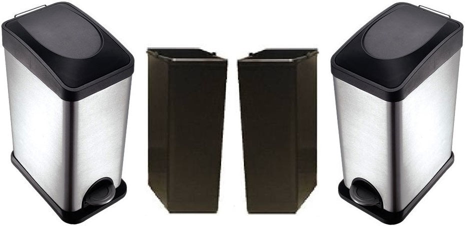 Paquete de 2 Botes DUST de acero Inoxidable de 30 litros con pedal y liner interior
