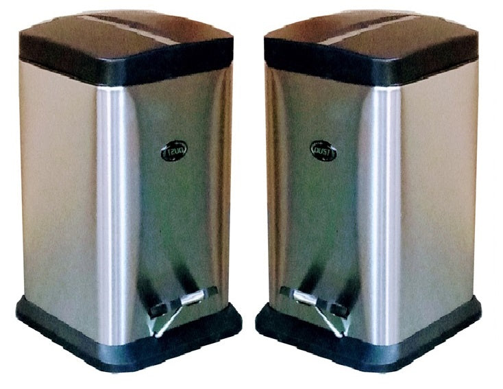Paquete de 2 botes DUST SILVER de acero inoxidable con pedal 12 litros