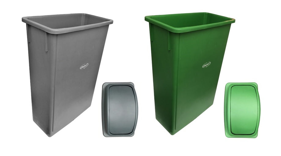 Paquete de 2 botes SLIM DUST con tapa balancín 90 litros gris y verde
