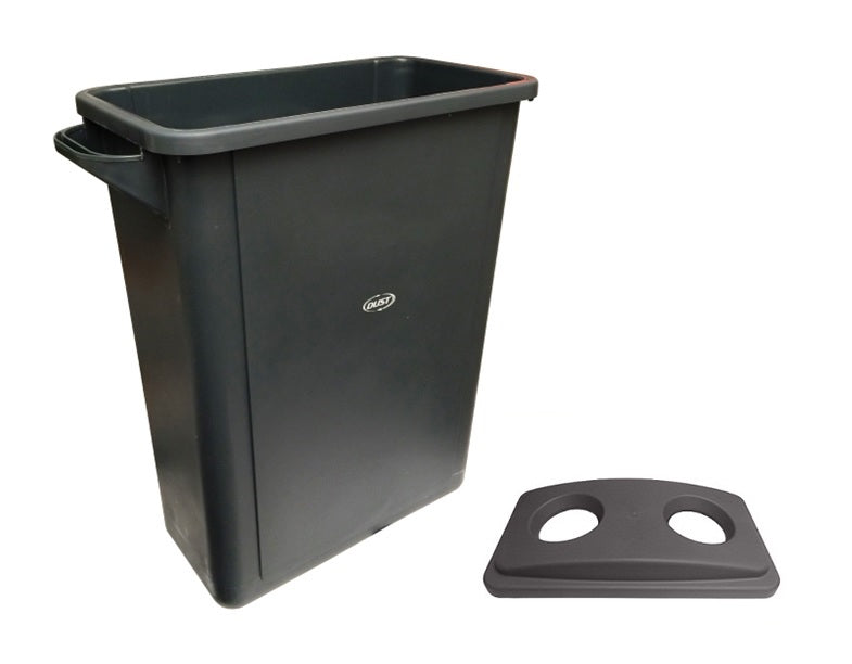 Paquete de 2 botes SLIM DUST de 65 litros con tapa doble orificio gris y verde