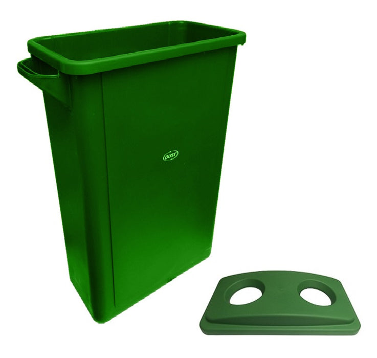 Paquete de 2 botes SLIM DUST de 65 litros con tapa doble orificio gris y verde