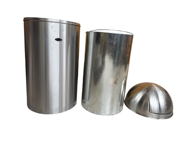 Bote DUST de acero inoxidable tipo bala con tapa abatible y liner galvanizado 50 litros