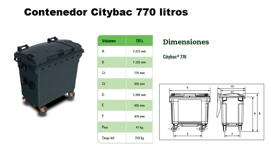 Contenedor DUST alemán modelo Citybac de uso rudo 770 litros