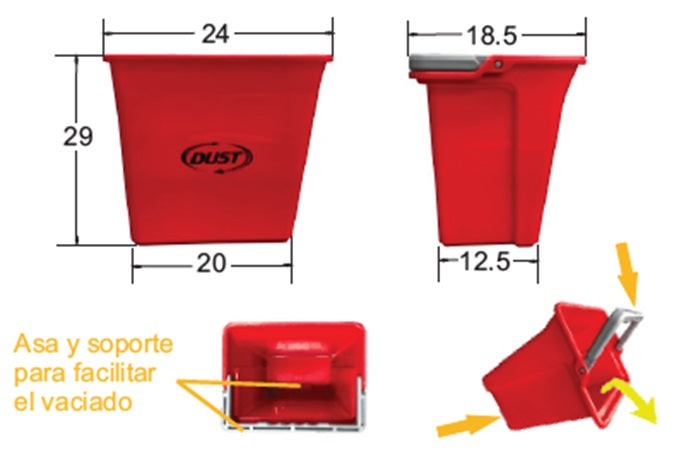 Paquete de 4 cubetas DUST para sanitizantes verde, azul, amarilla y roja 6 litros
