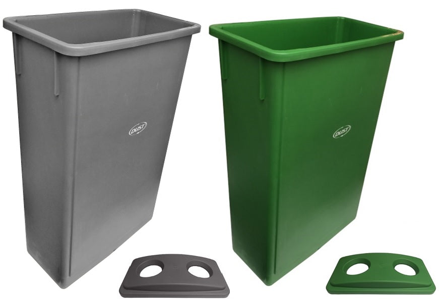 Paquete de 2 botes SLIM DUST con tapa doble orificio 90 litros gris y verde