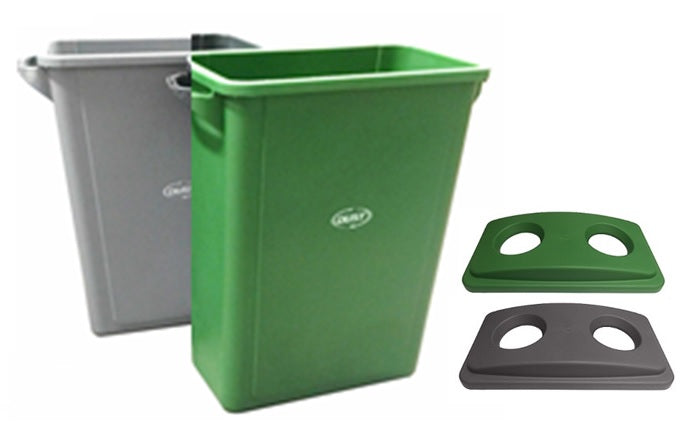 Paquete de 2 botes SLIM DUST de 65 litros con tapa doble orificio gris y verde